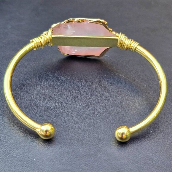 Rose Quartz ✦ Wire Wrap Bracelet ✦ 14Kt Gold Over Copper Raw Crystal Centerpiece - Picture 8 of 8